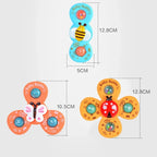 Suction cup spinner toy set for bath and car window, 3-piece insect design