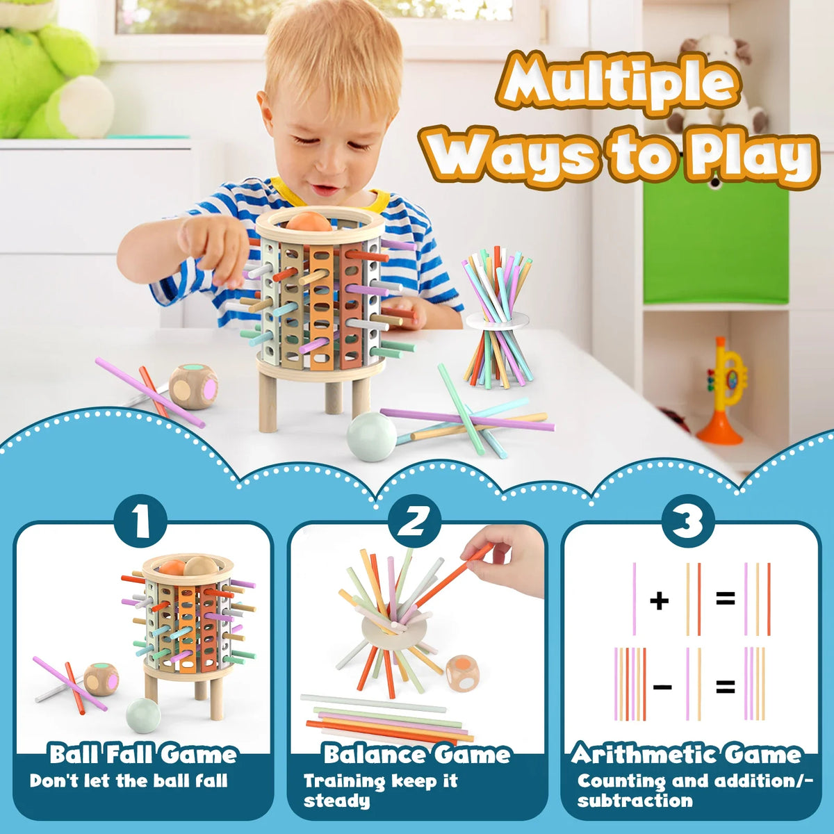 Balance Tower wooden stacking and counting game for kids ages 3+