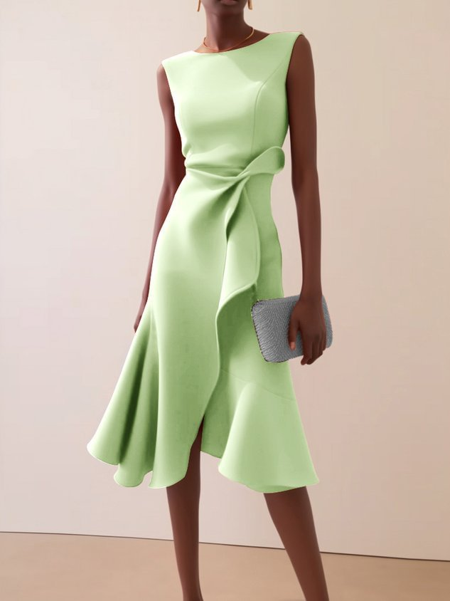 Women's asymmetric draped midi dress, sleeveless summer occasion dress