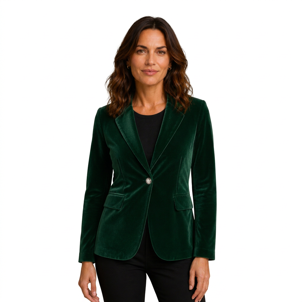 Velvet Blazer Women Long Sleeve Fitted Notched Lapel Tailored