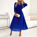 Women's midi wrap dress with adjustable tie, flattering silhouette, available in blue, black, green