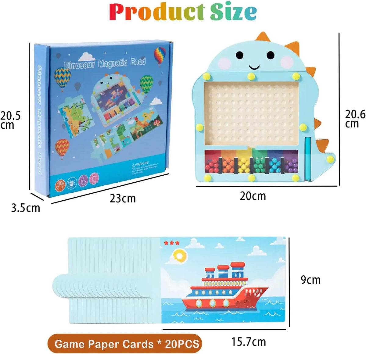 Magnetic bead puzzle wooden maze board with dinosaur theme and challenge cards