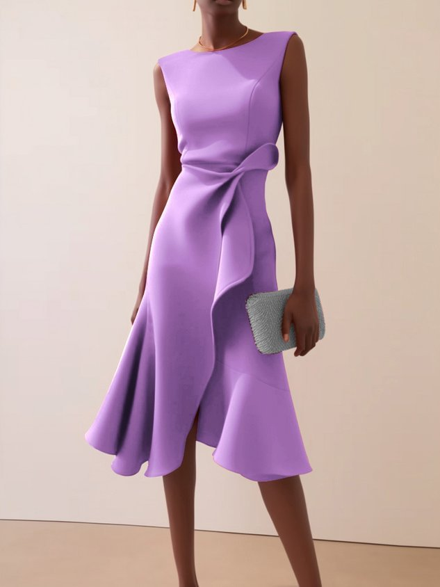 Women's asymmetric draped midi dress, sleeveless summer occasion dress