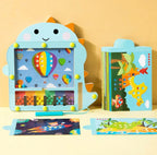 Magnetic bead puzzle wooden maze board with dinosaur theme and challenge cards