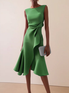 Women's asymmetric draped midi dress, sleeveless summer occasion dress