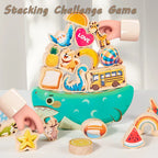Wooden balance stacking toy educational fine motor skills natural wood colourful shapes