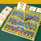 Magnetic bead puzzle wooden maze board with dinosaur theme and challenge cards