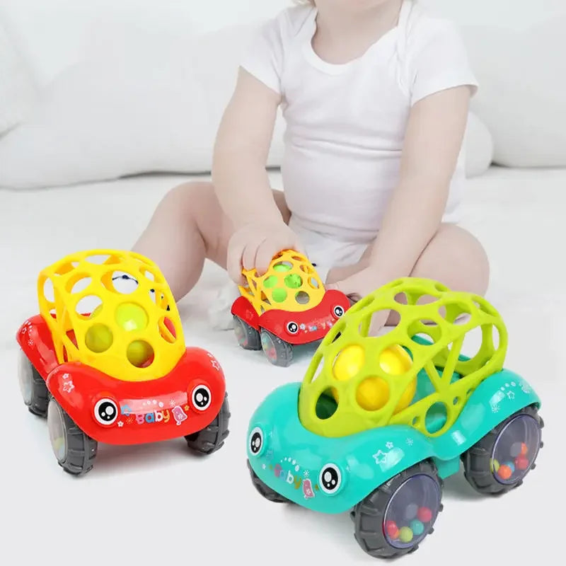 Toy car rolling ball ride-on playset for kids, available in green and red