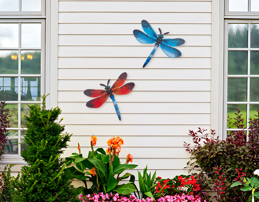 Metal dragonfly wall art, vibrant outdoor garden wall decoration, durable and weather-resistant