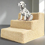 Dog stairs for tall bed 3-step portable beige fleece cover 55lb capacity