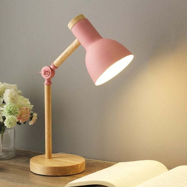 Table lamp indoor adjustable LED desk light minimalist Nordic wood and metal design