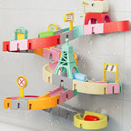 Bath toy track DIY water slide play set with modular suction cup design