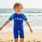 Kids 2 piece quick dry swimsuit unisex in pink and blue