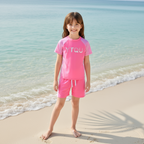 Kids 2 piece quick dry swimsuit unisex in pink and blue