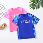 Kids 2 piece quick dry swimsuit unisex in pink and blue