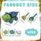 Beach sand toy set with dinosaur truck and sandcastle molds for kids outdoor play