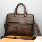 Men genuine leather shoulder bag with adjustable strap zip closure
