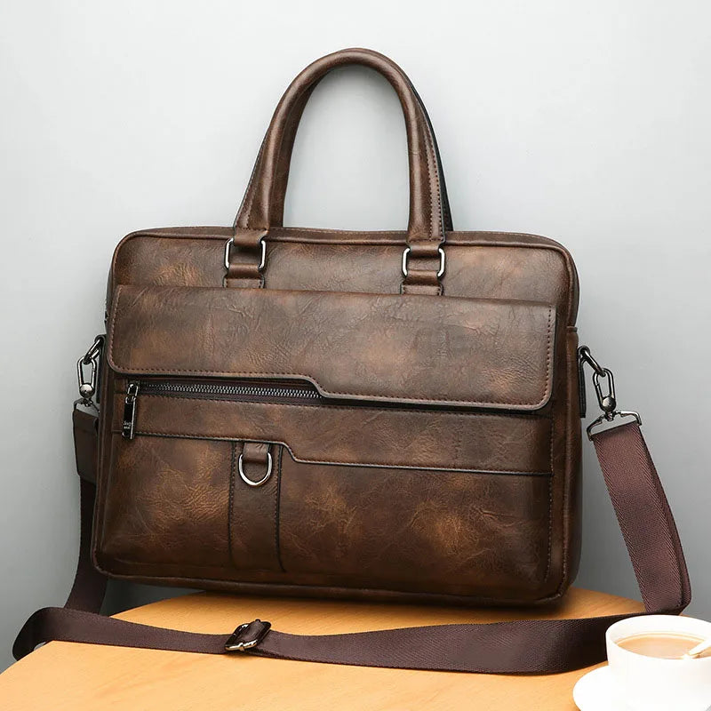 Men genuine leather shoulder bag with adjustable strap zip closure