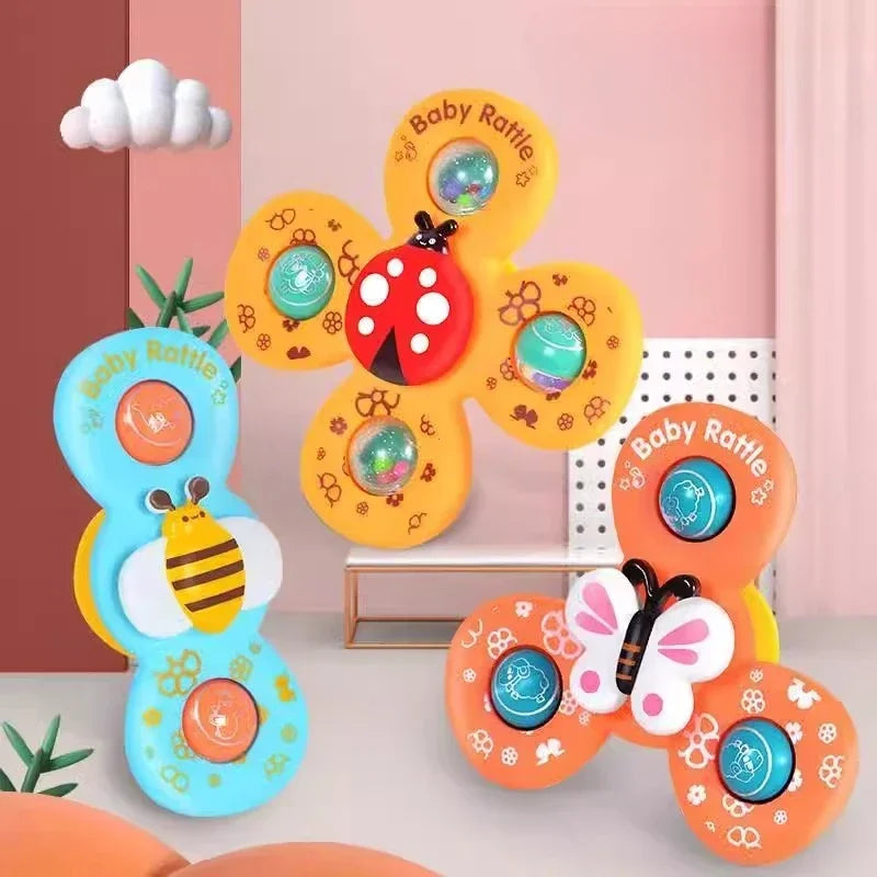 Bath spinner toys colorful sensory baby bath set of 3, 10.5cm plastic