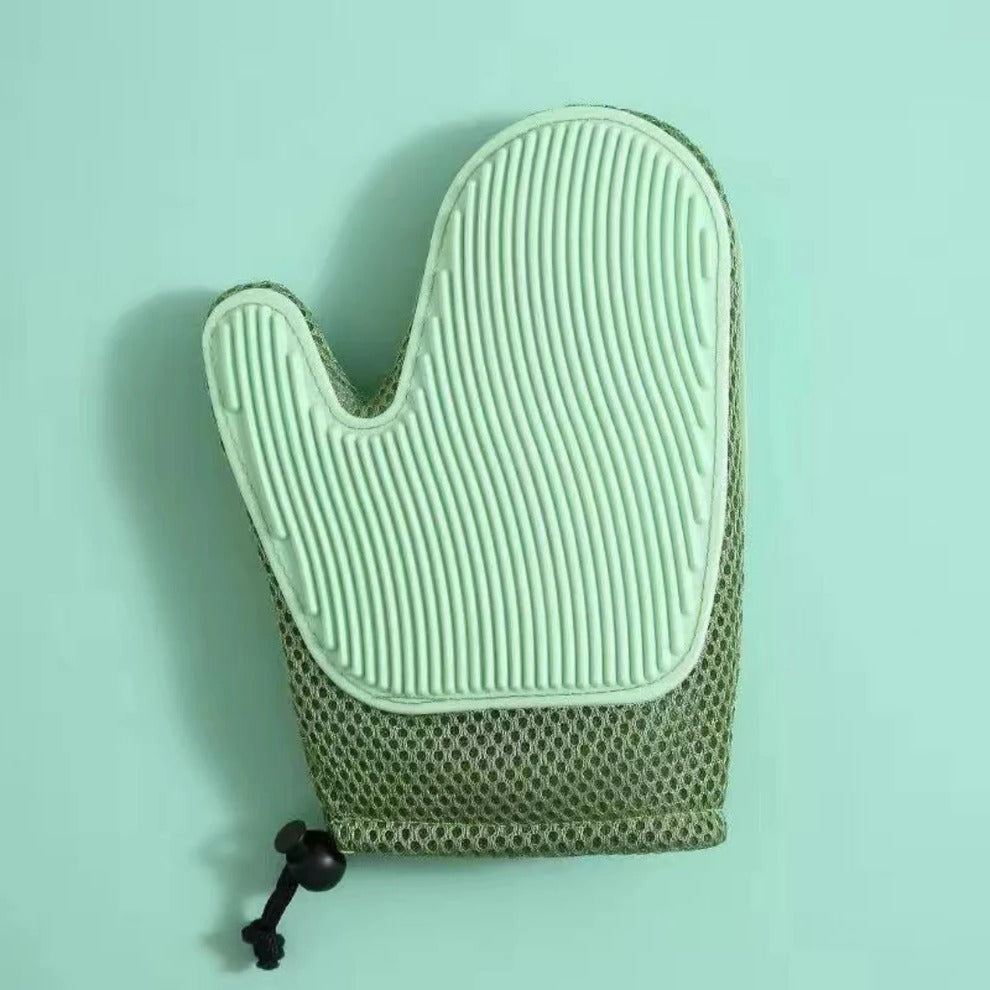 Cat grooming glove 2-in-1 rubber brush and massage, fits most hand sizes