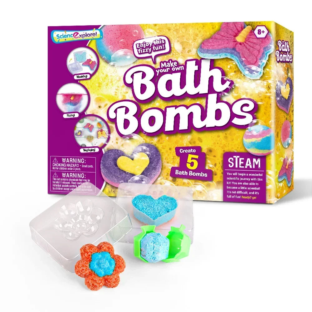 Bath bomb DIY kit for kids, colorful fizzing set with 5 bath bombs and all tools included