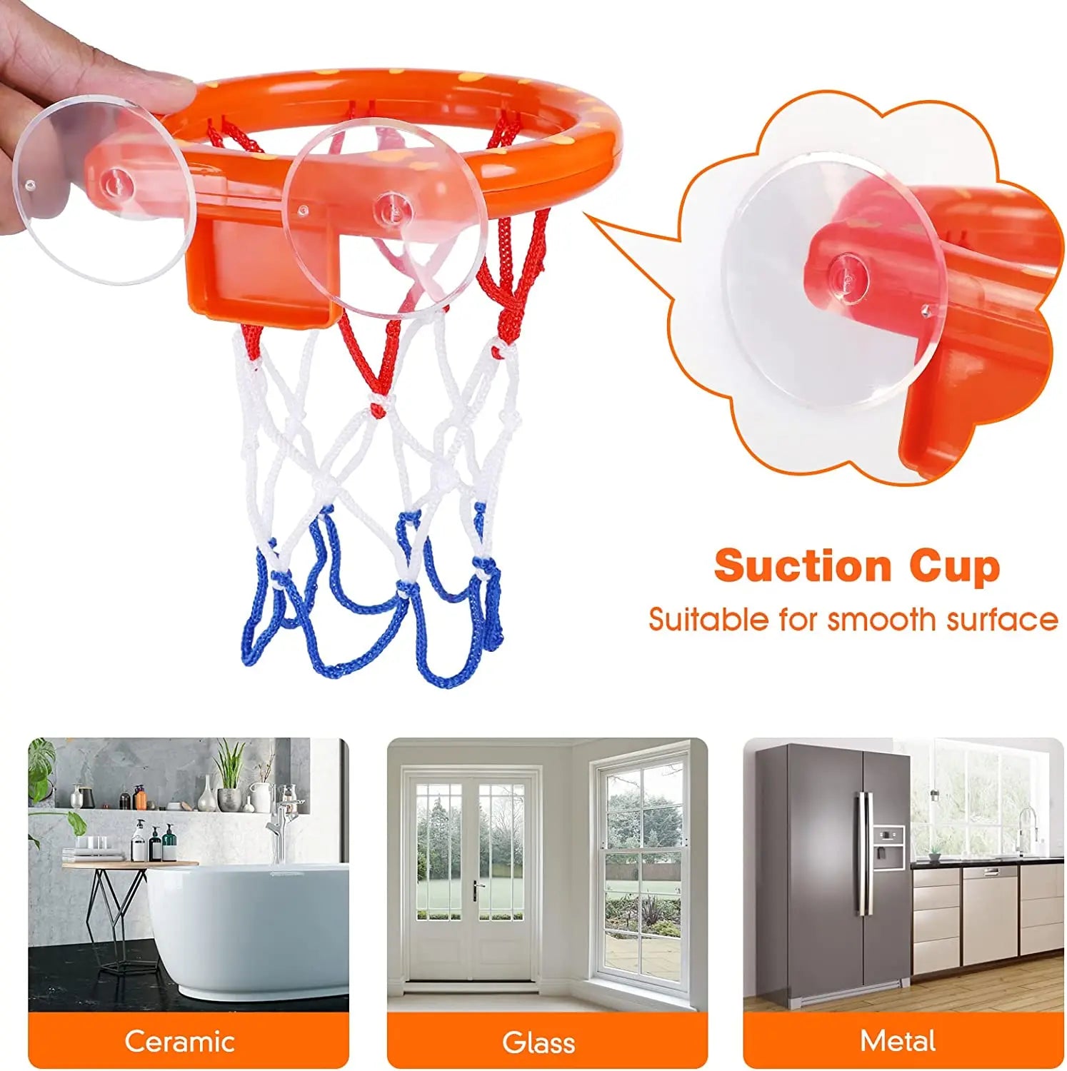 Bath basketball set with suction cup hoop and 2 balls, kids bath toy