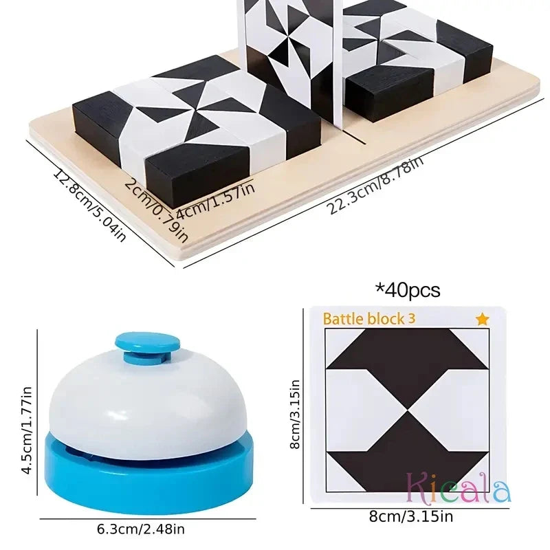 Block puzzle game wooden educational toy for kids ages 3+, white and black