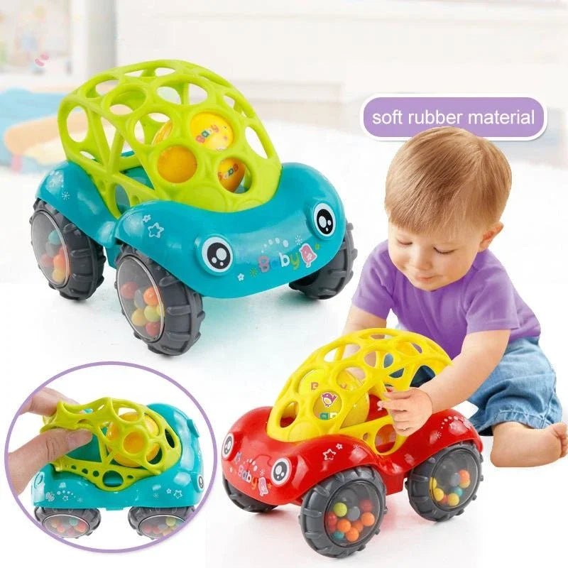 Toy car rolling ball ride-on playset for kids, available in green and red