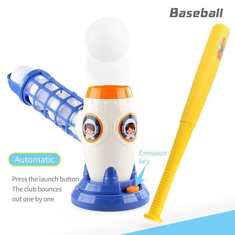 Baseball launcher toy kids pitching machine with bat and balls, ages 3+