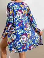 Women's 3-piece blue floral bikini set with wrap skirt, sizes S-XL