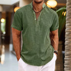 Men short sleeve shirt grandad collar relaxed fit casual summer