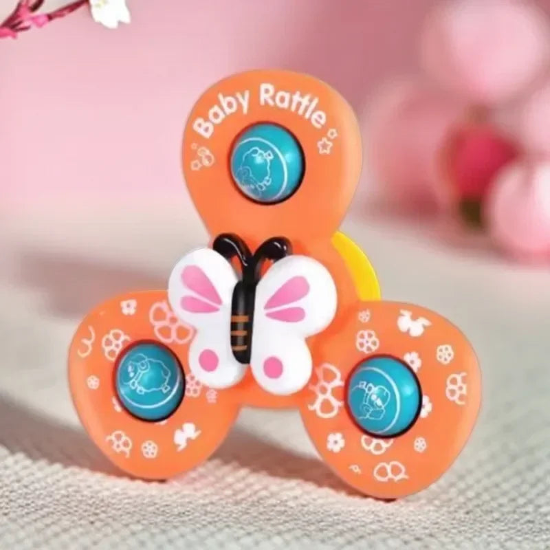 Suction cup spinner toy set for bath and car window, 3-piece insect design