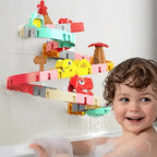 Bath toy track DIY water slide play set with modular suction cup design