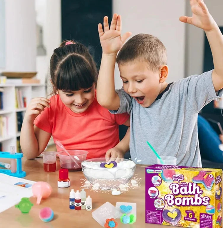 Bath bomb DIY kit for kids, colorful fizzing set with 5 bath bombs and all tools included