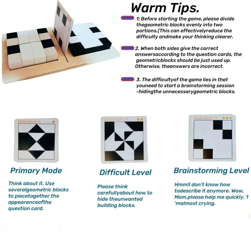 Block puzzle game wooden educational toy for kids ages 3+, white and black