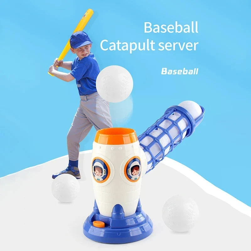 Baseball launcher toy kids pitching machine with bat and balls, ages 3+