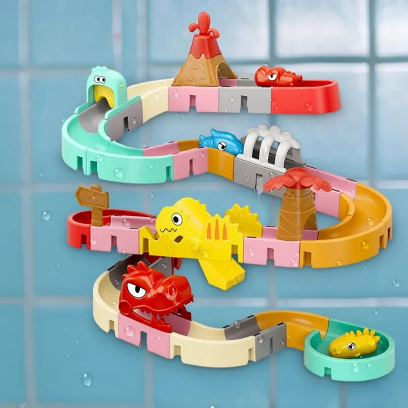 Bath toy track DIY water slide play set with modular suction cup design