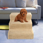 Dog stairs for tall bed 3-step portable beige fleece cover 55lb capacity