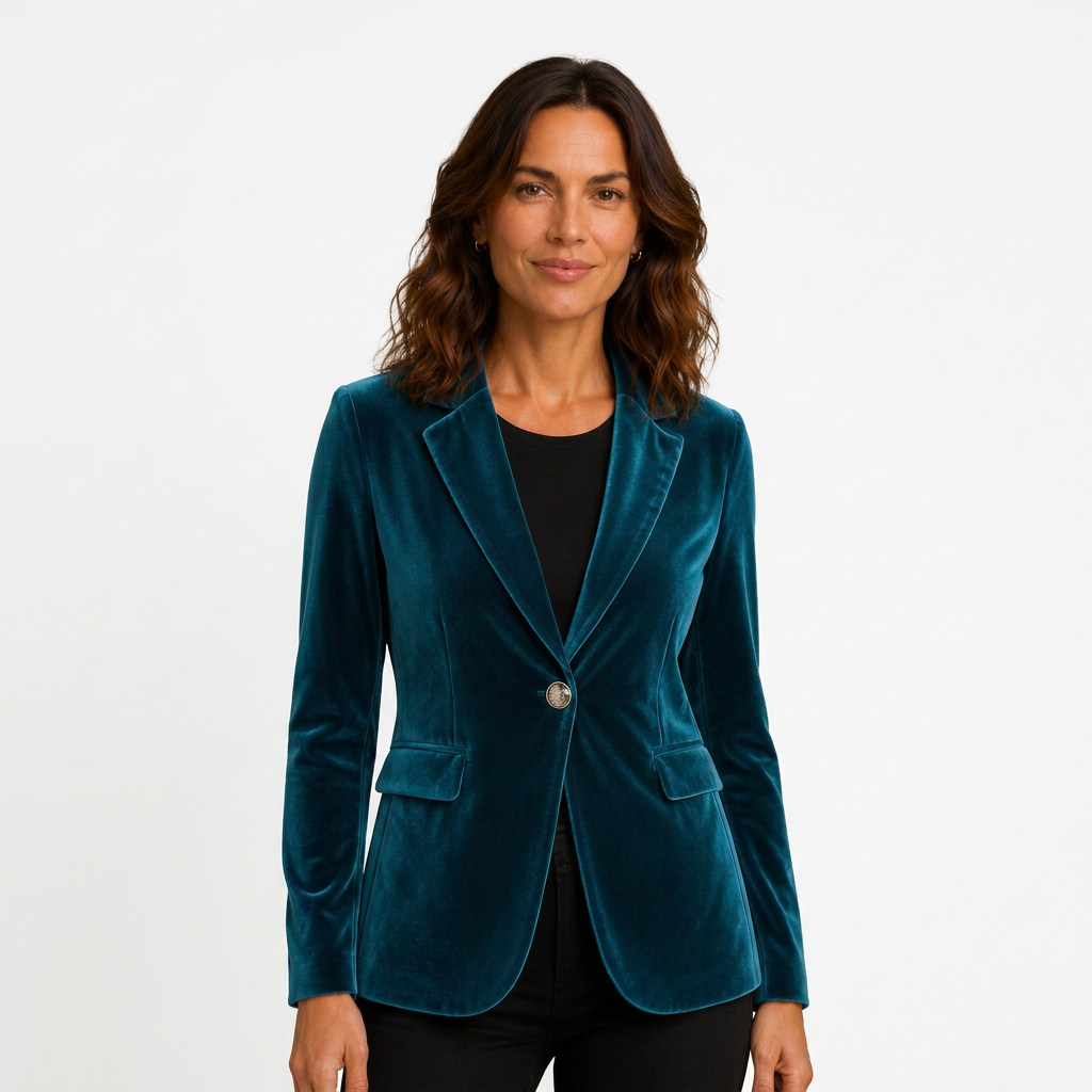 Velvet Blazer Women Long Sleeve Fitted Notched Lapel Tailored
