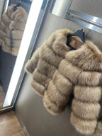 Faux fur coat women's glamour jacket in soft animal-friendly synthetic fur