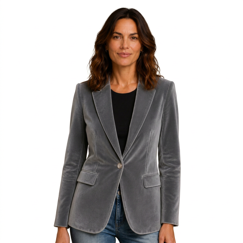 Velvet Blazer Women Long Sleeve Fitted Notched Lapel Tailored