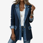 Women soft touch layered look jacket with denim-inspired contrast trims relaxed fit