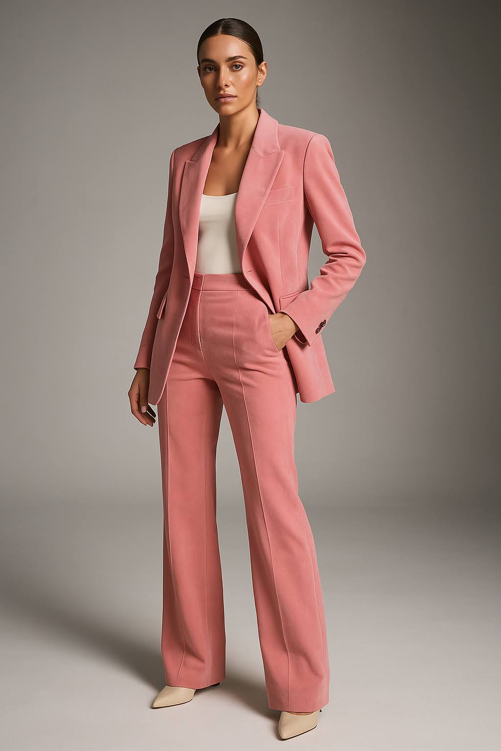 Women 2 piece blazer wide leg trouser set in multiple colors