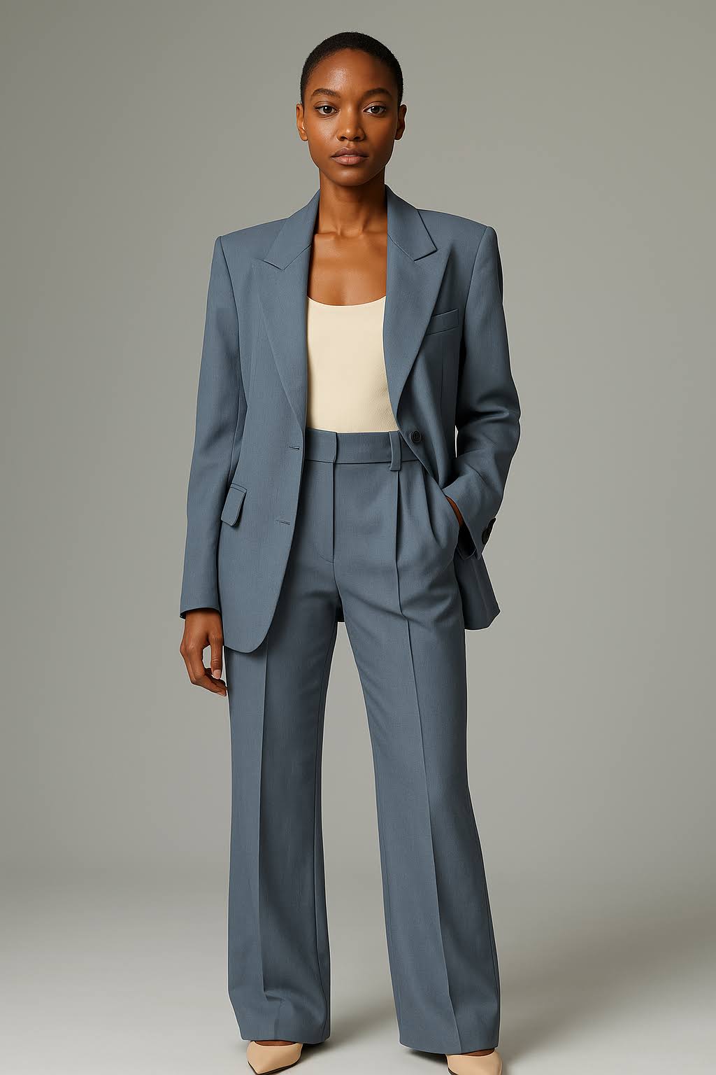 Women 2 piece blazer wide leg trouser set in multiple colors