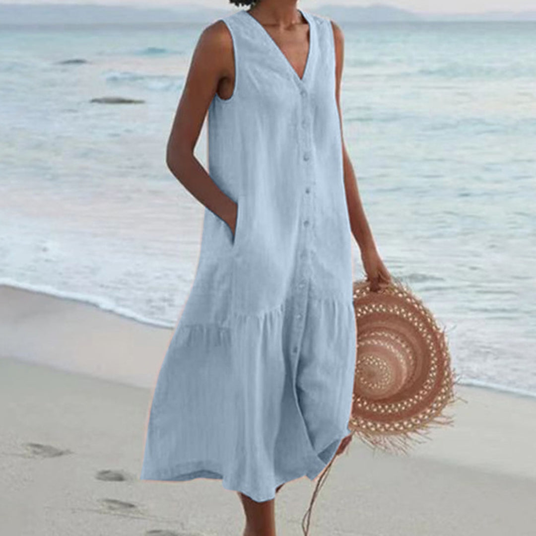 Women's sleeveless maxi dress loose fit V-neck casual summer style