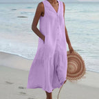 Women's sleeveless maxi dress loose fit V-neck casual summer style