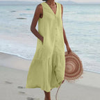 Women's sleeveless maxi dress loose fit V-neck casual summer style