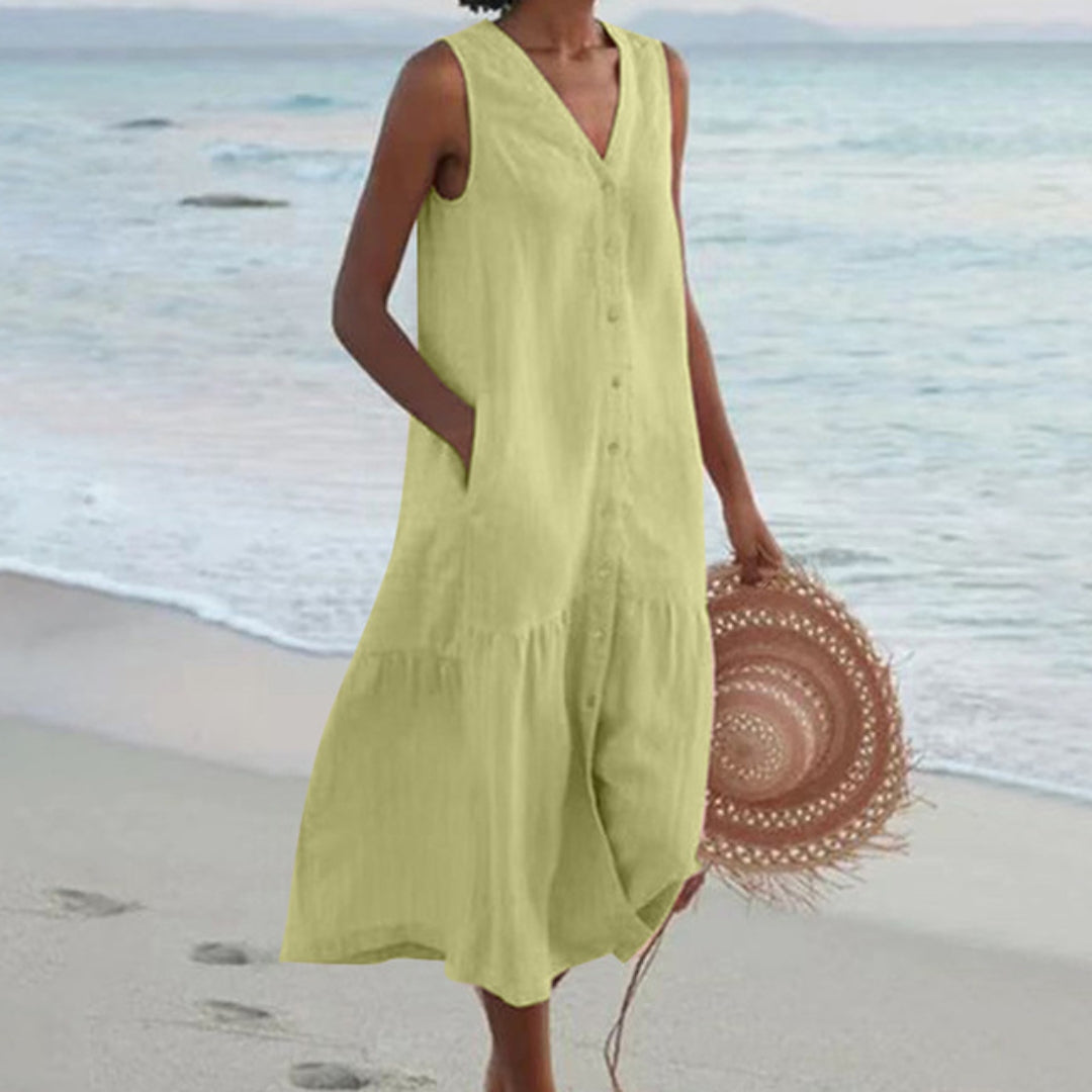 Women's sleeveless maxi dress loose fit V-neck casual summer style