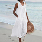 Women's sleeveless maxi dress loose fit V-neck casual summer style