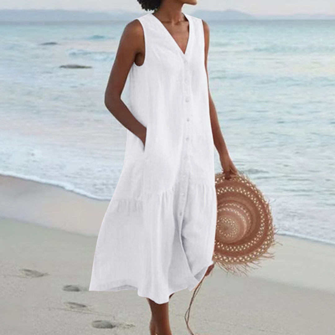 Women's sleeveless maxi dress loose fit V-neck casual summer style